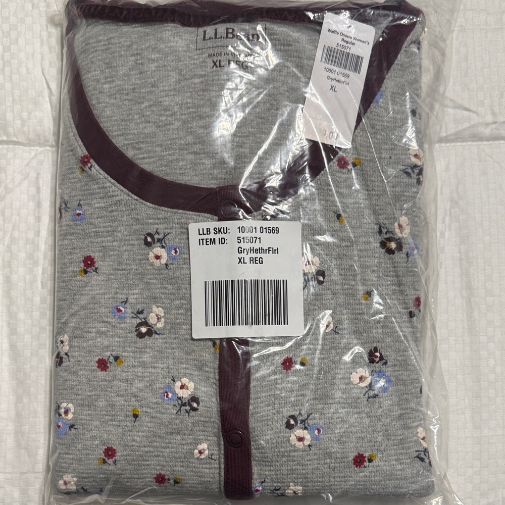LL Bean Gray Floral Onesie NEW XL - Picture 1 of 5